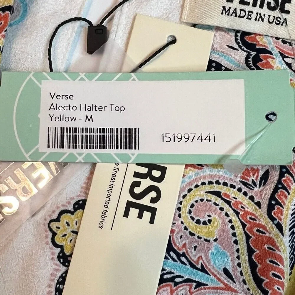 Verse Blouse Womens Medium Alecto Halter Top Colorful Yellow Paisley Hippy Shirt - Picture 9 of 9